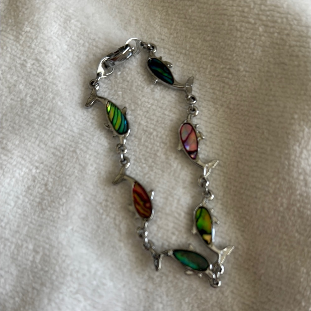 Silver Dolphin Bracelet with Multicolor Accents